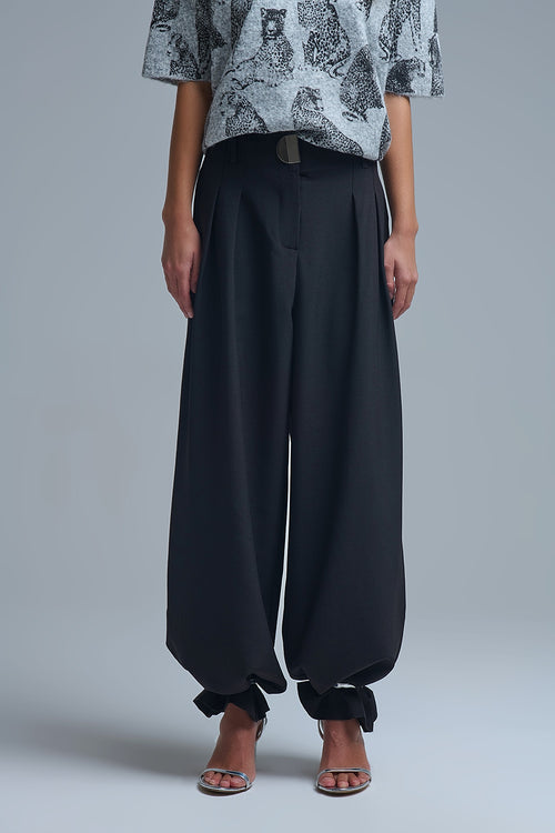 Black pleated Wide Pants with with metal buckle — view 1 of 9