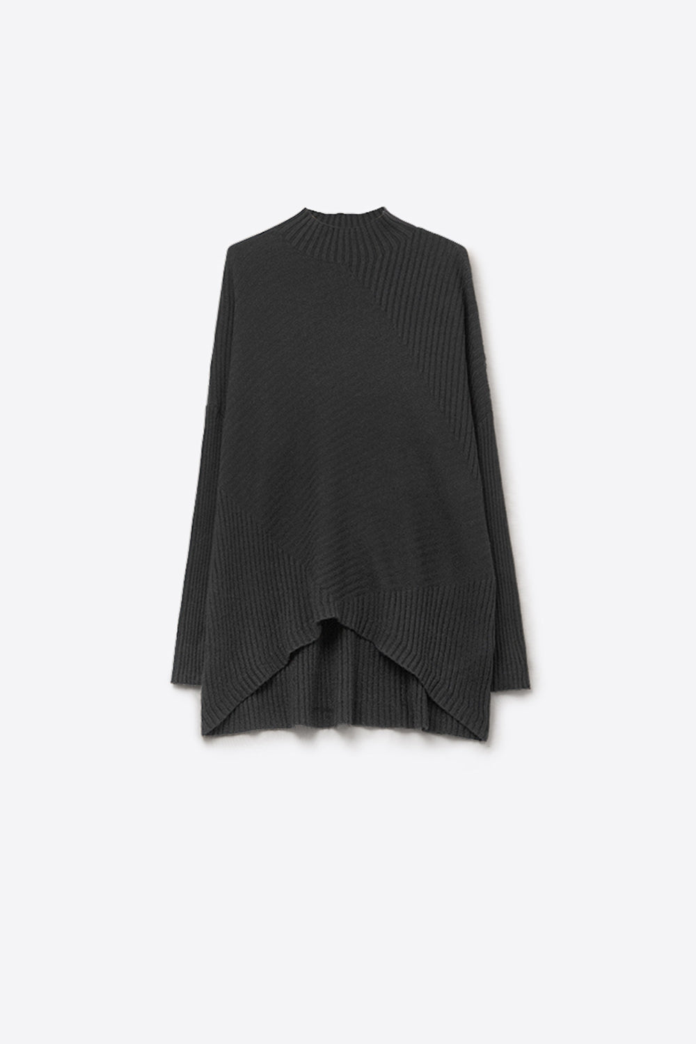 Black Asymmetric Ribbed Knit Sweater Tunic