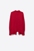 Loose red sweater with open back detail