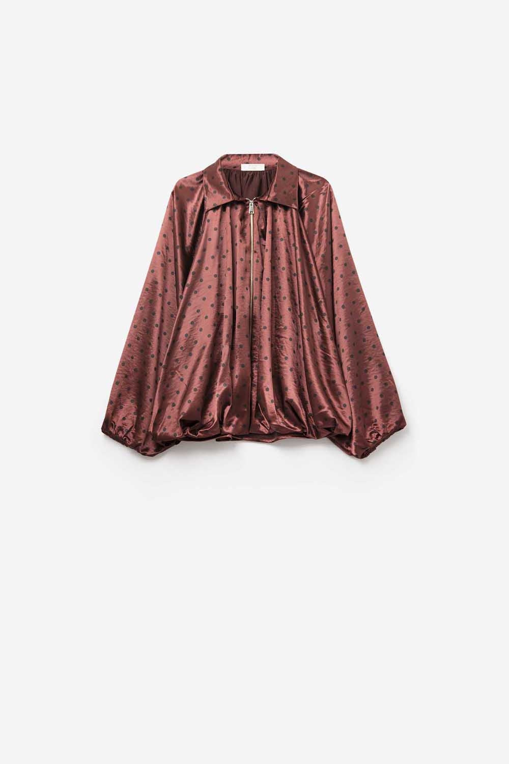 Polka Dot Satin Bommer Jacket in Burgundy