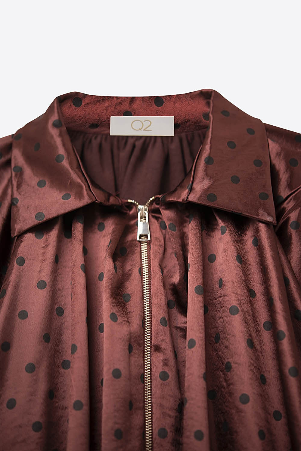 Polka Dot Satin Bommer Jacket in Burgundy