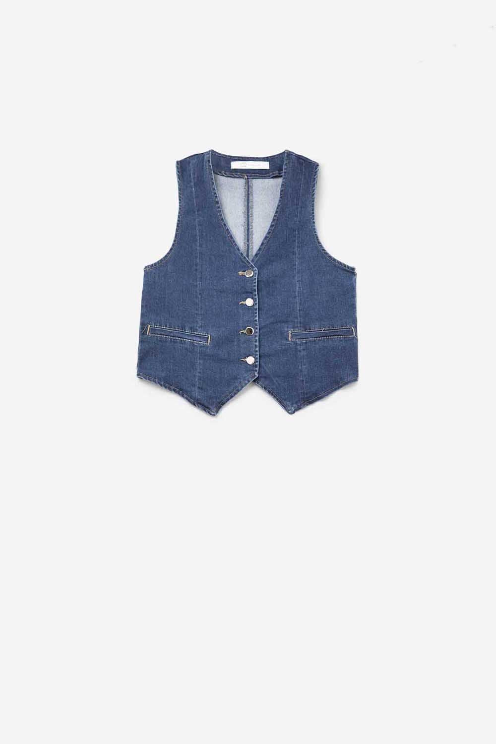 UNIKCOSA dark wash denim Vest with Silver Buttons