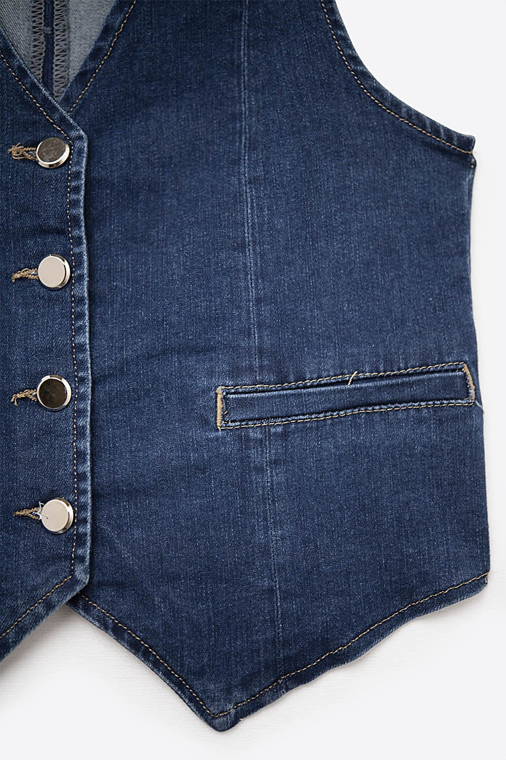 UNIKCOSA dark wash denim Vest with Silver Buttons