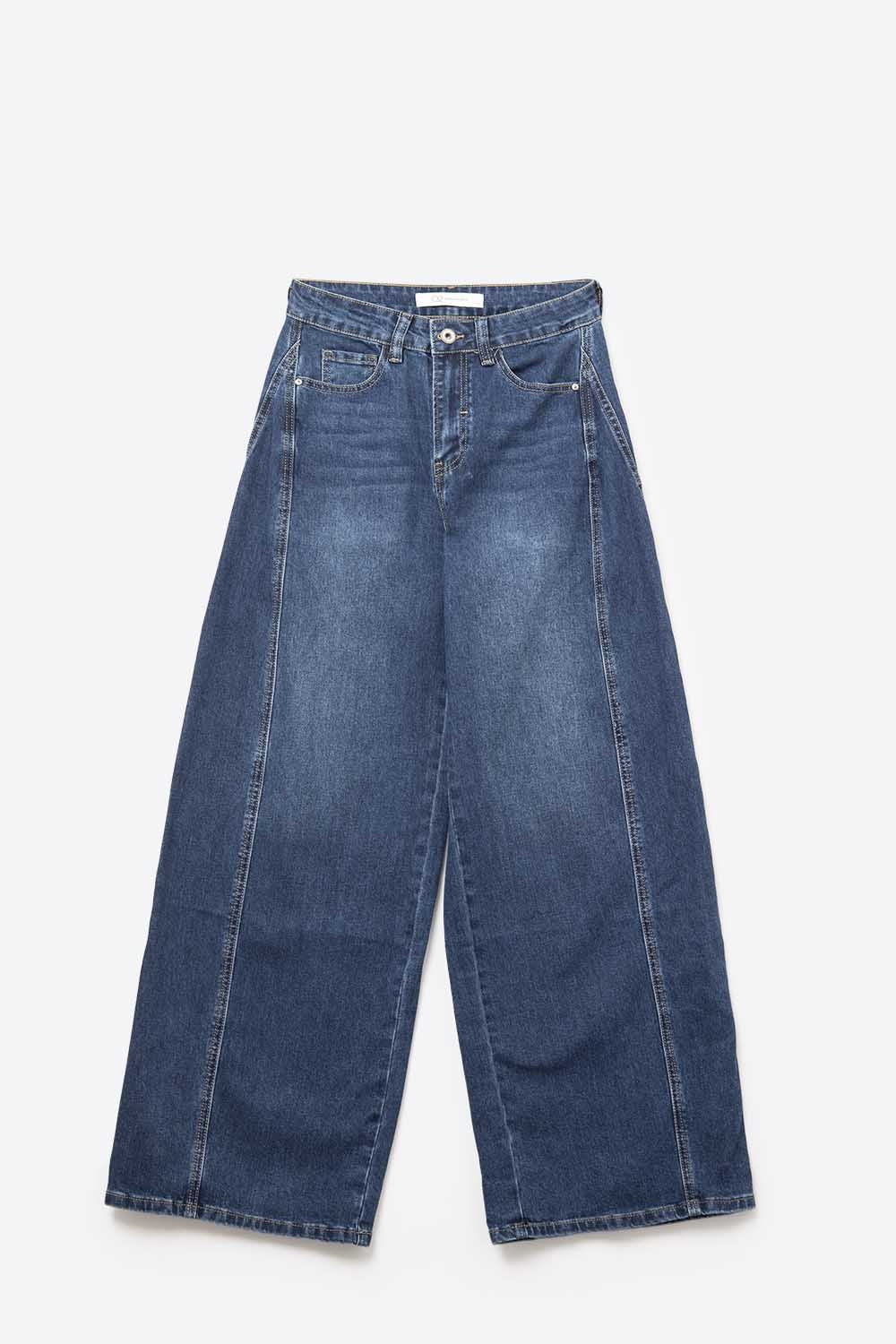 Classic Blue Denim Wide-Leg Jeans with Seam