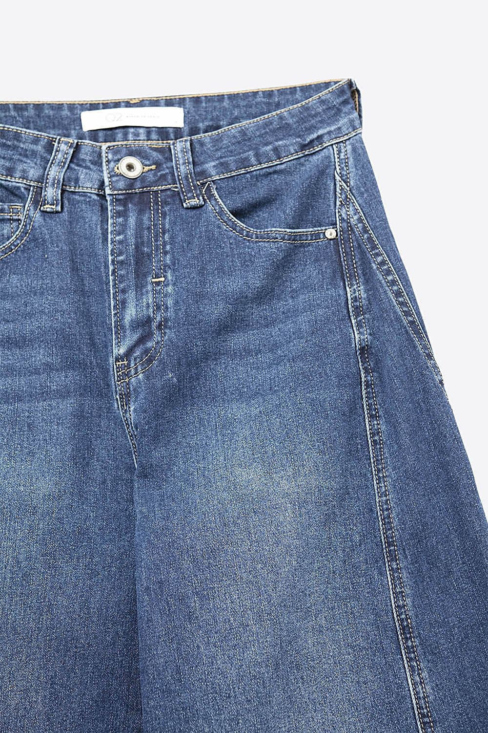 Classic Blue Denim Wide-Leg Jeans with Seam