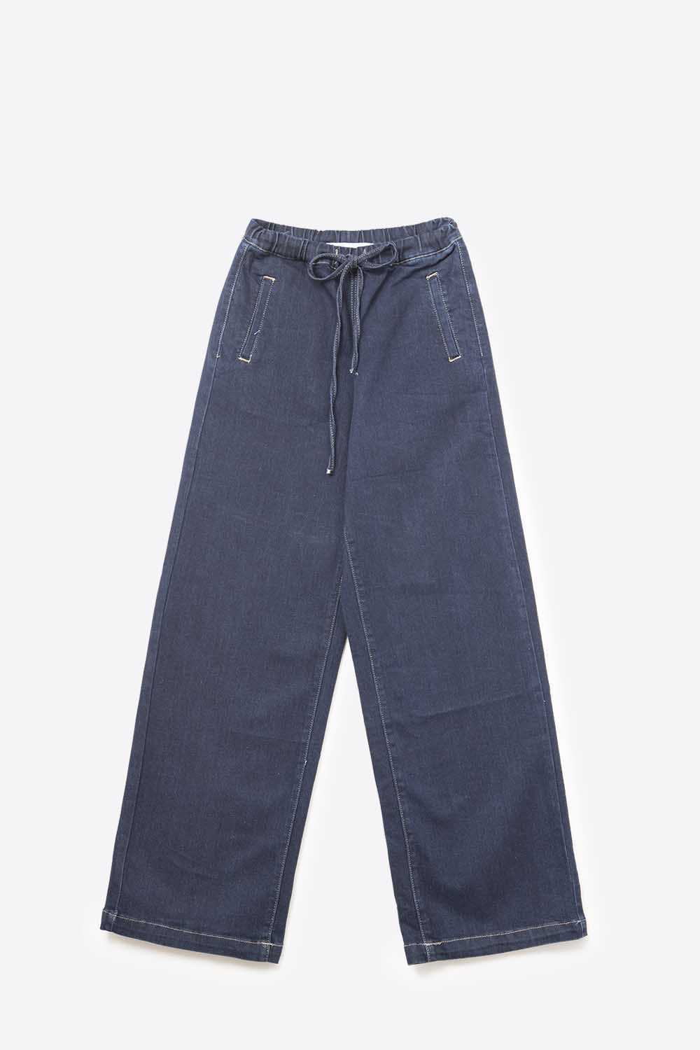Trendy Wide-Leg Blue Denim Jeans with Tie