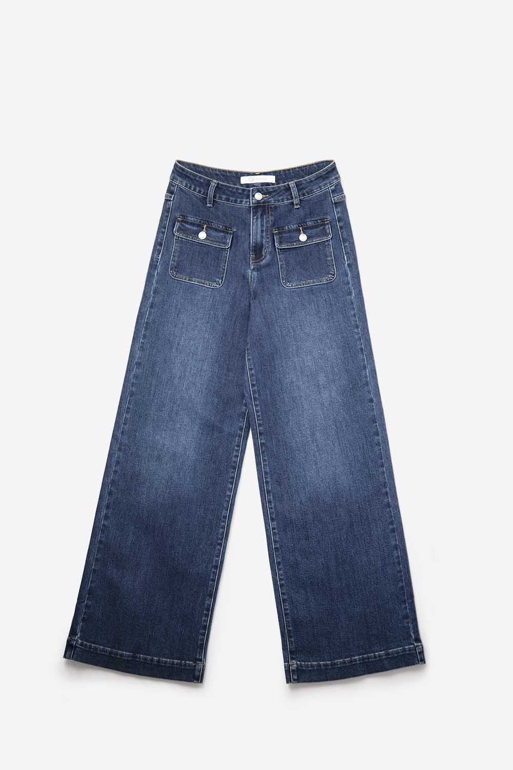 UNIKCOSA dark-wash button-detail wide-leg jeans