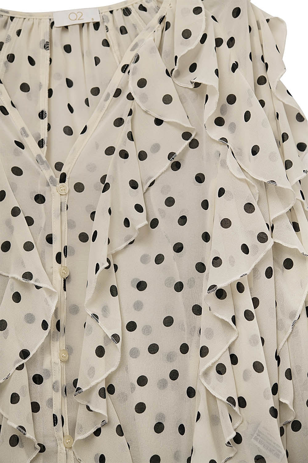 Polka Dot Button-Up chiffon Shirt with Ruffles