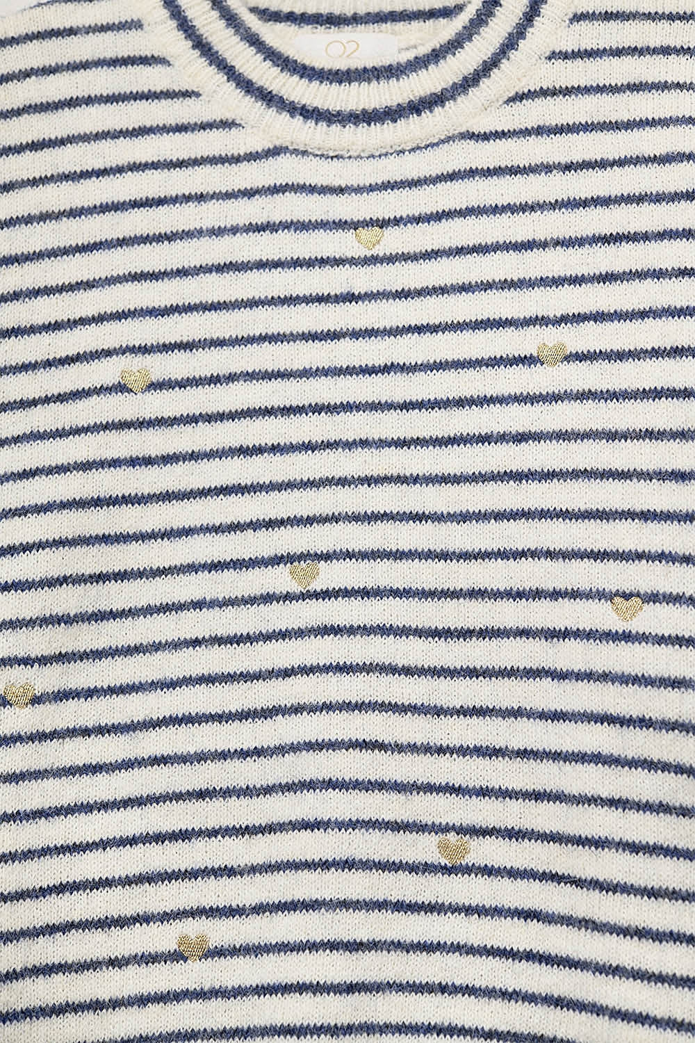 Knit Sweater with Blue Stripes and gold Heart embroidered