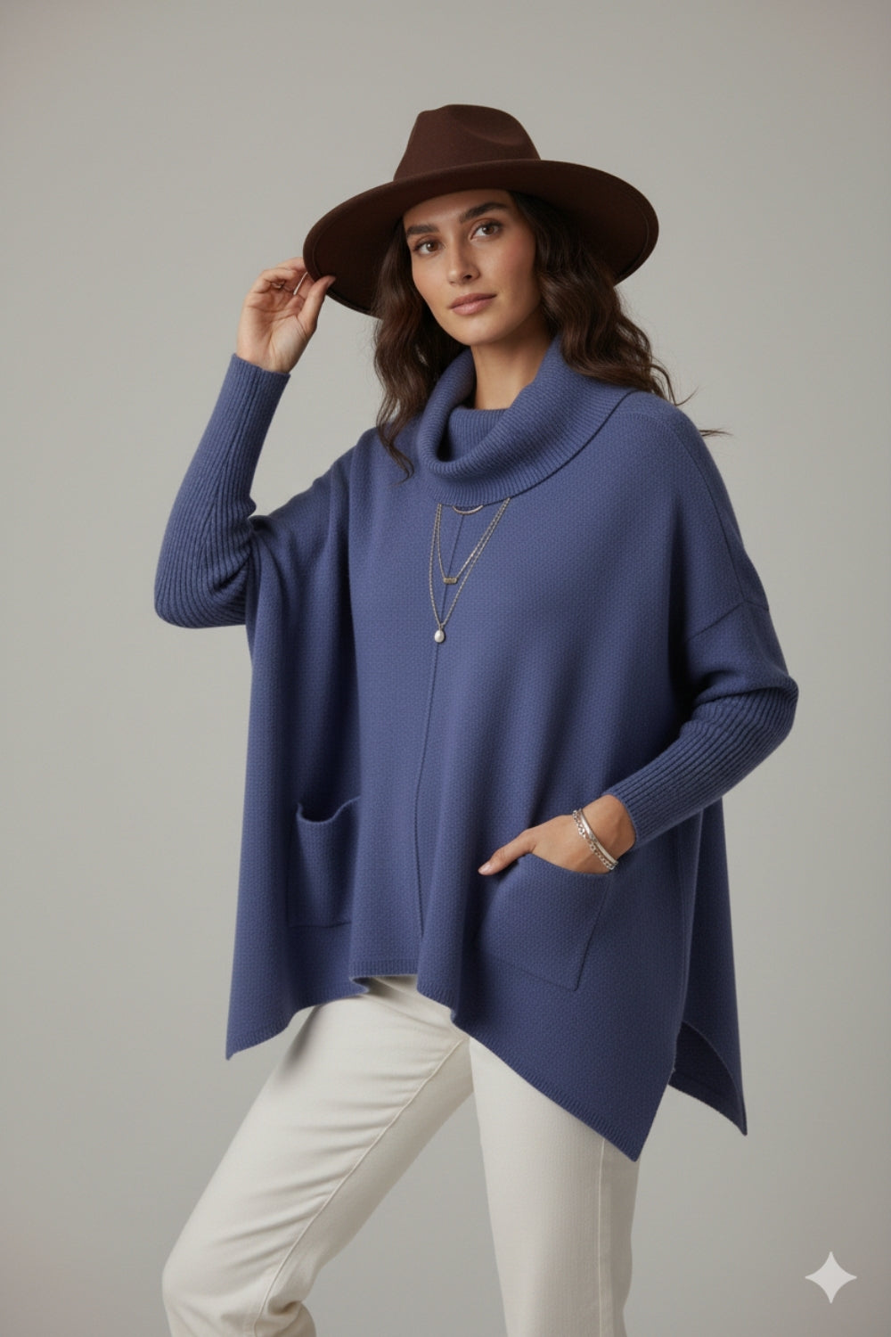 Oversized navy sweater with front pockets