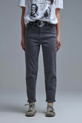Cotton mid rise slouchy jeans in Dark Gray