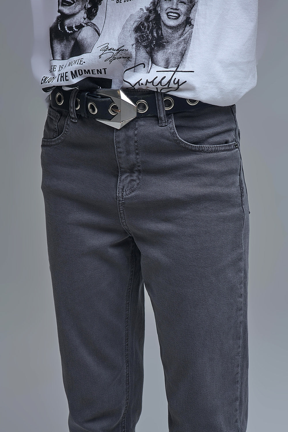 Cotton mid rise slouchy jeans in Dark Gray