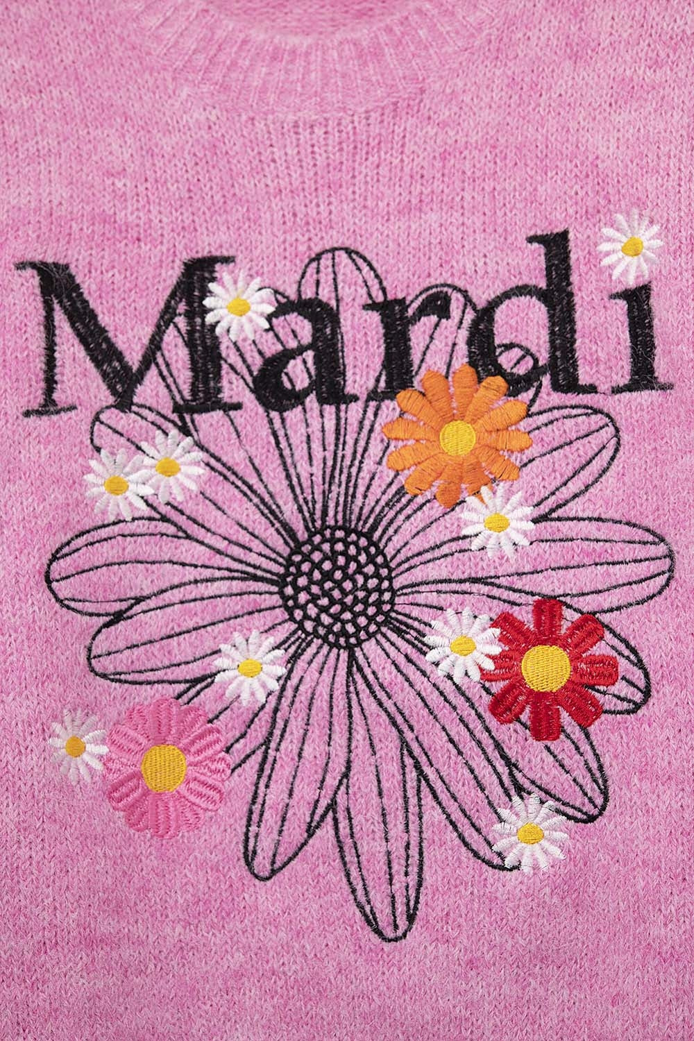 Pink Embroidered Mardi Sweater With Flowers
