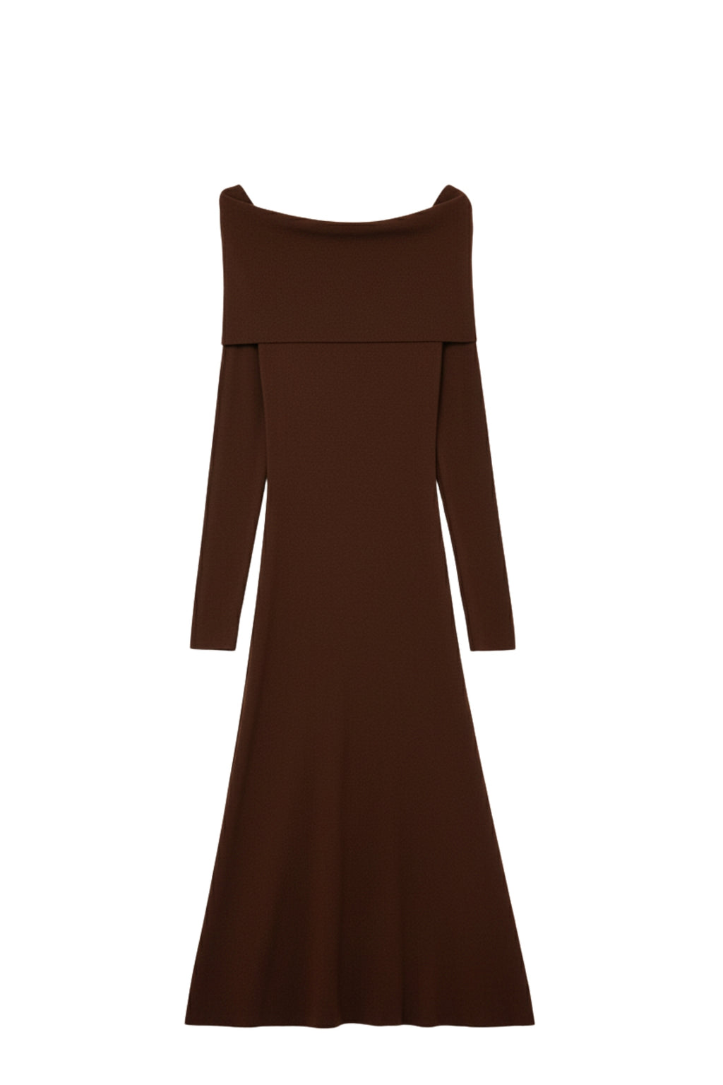 UNIKCOSA Maxi Knitted wide Bardot Dress in brown