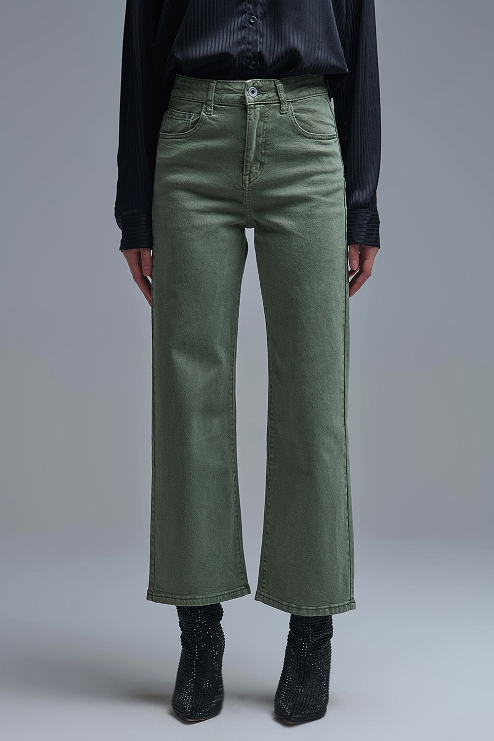Wide leg jeans in khaki green