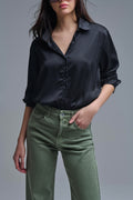 Elegant Black Striped Satin Shirt