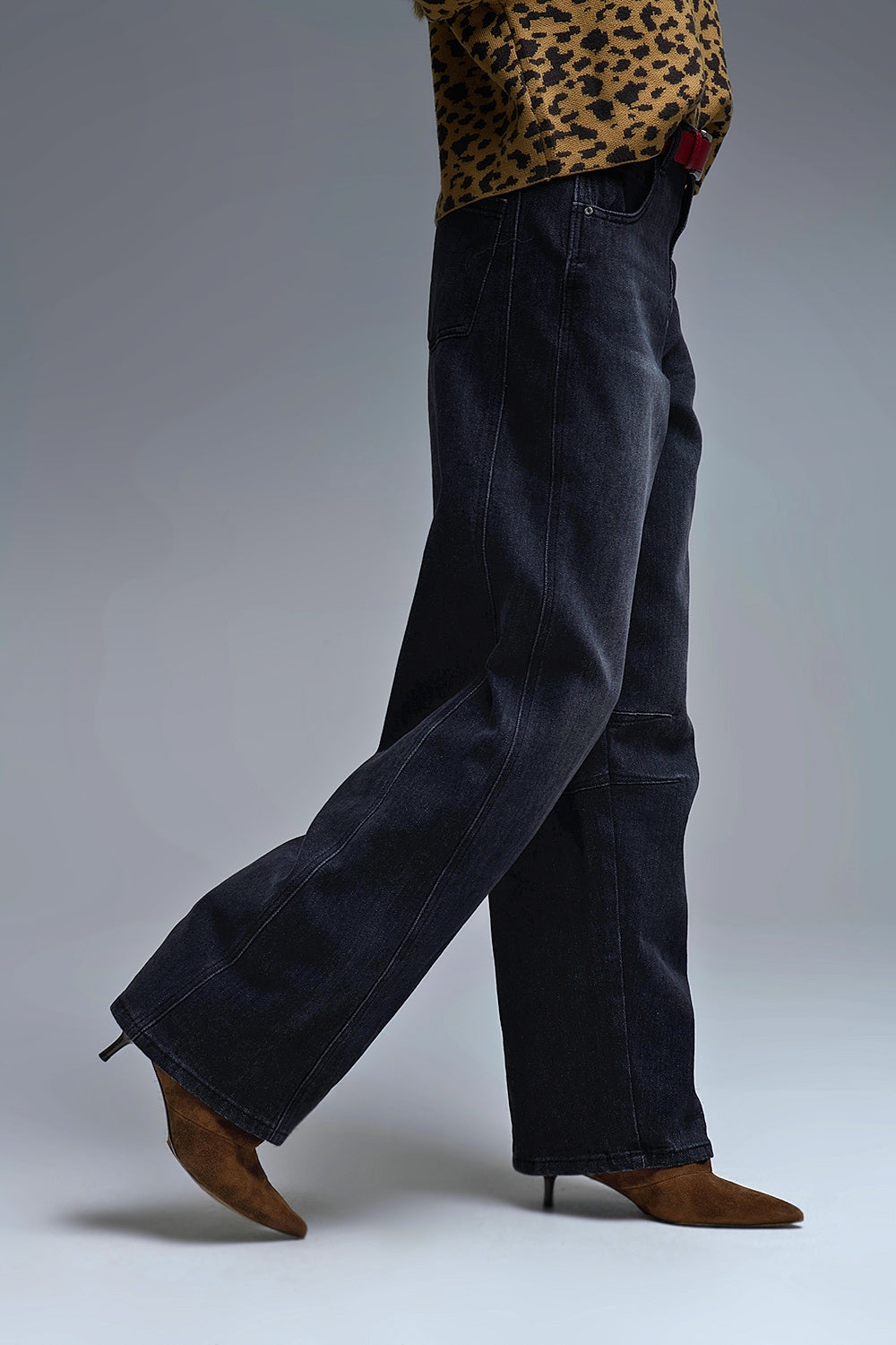 Washed Black Denim Barrel Jeans