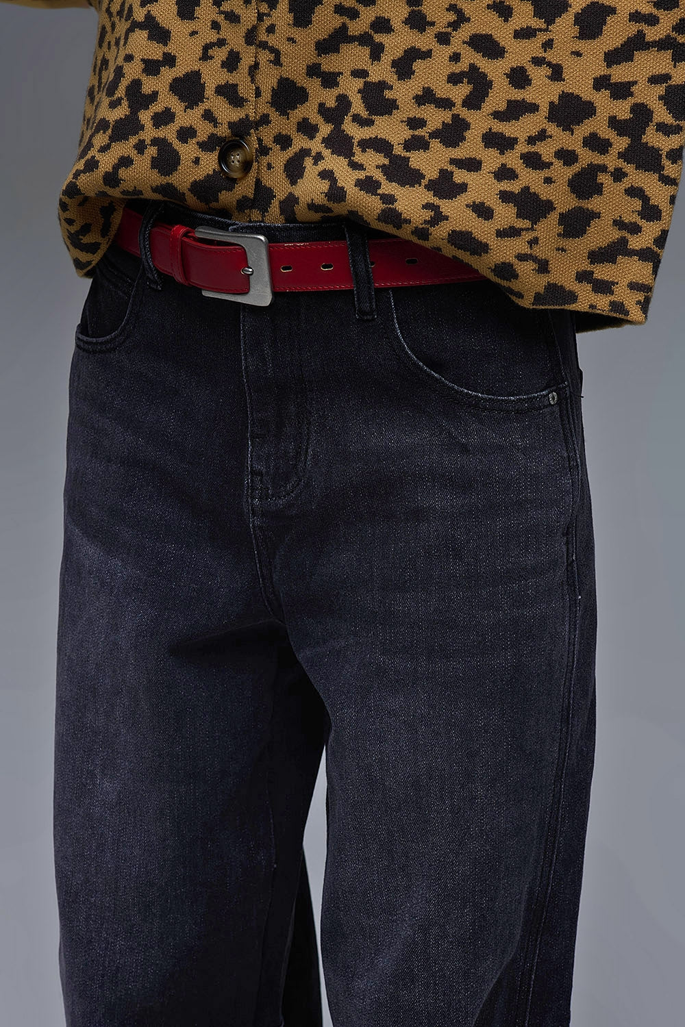 Washed Black Denim Barrel Jeans