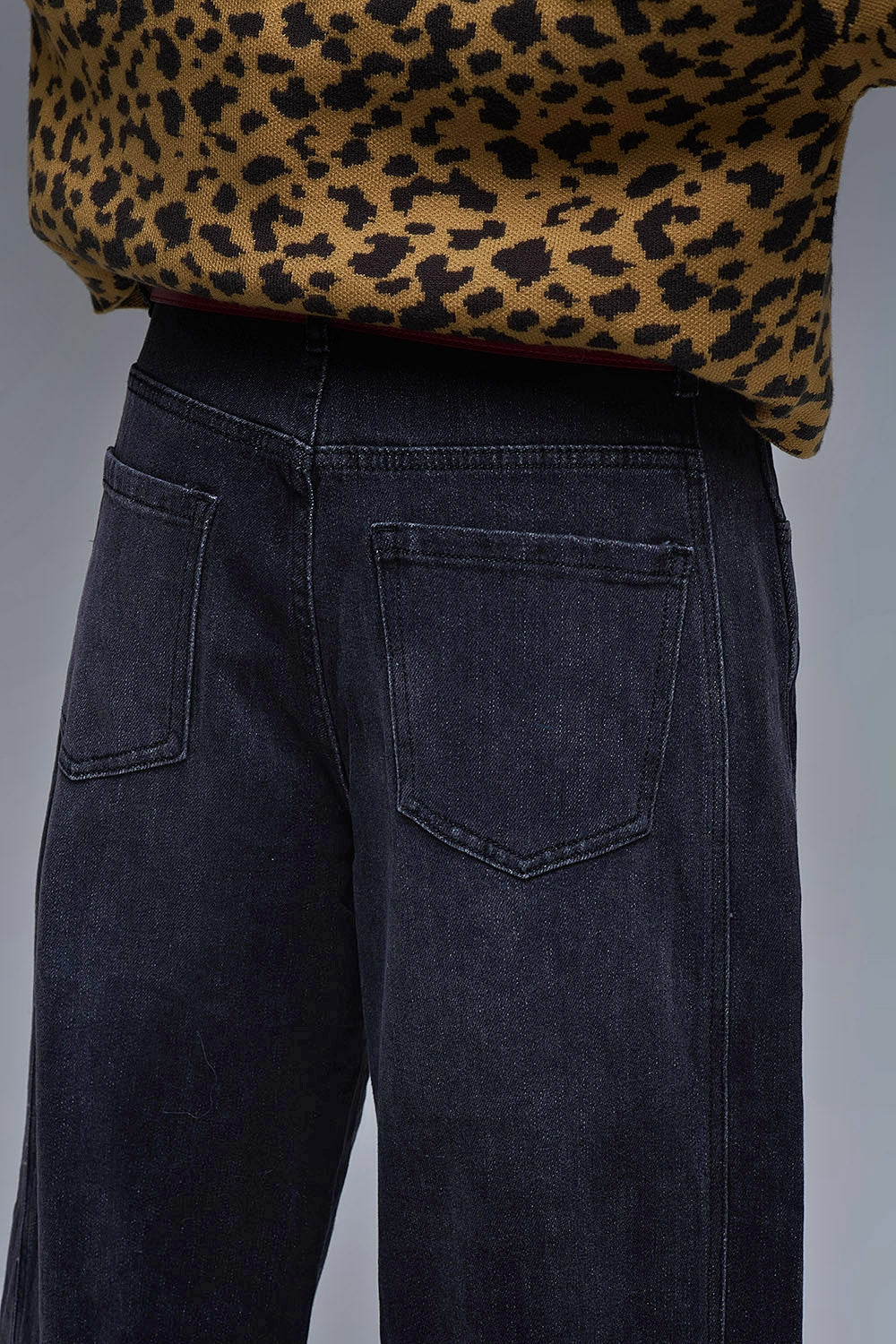 Washed Black Denim Barrel Jeans