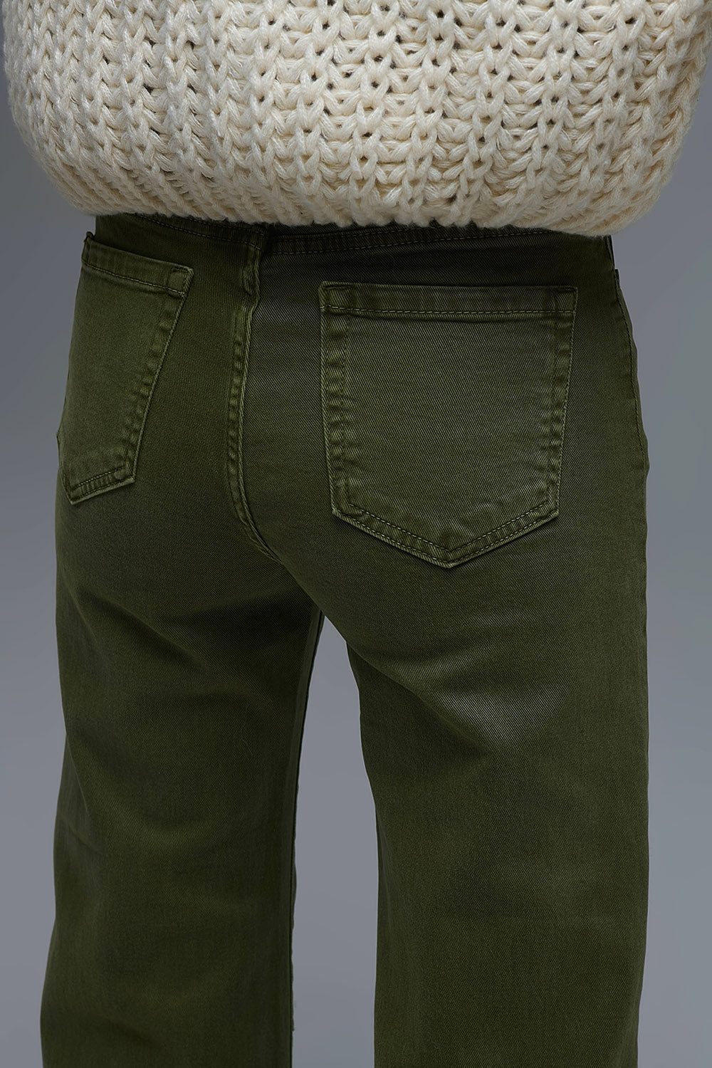 Cropped wide leg jeans in olive green