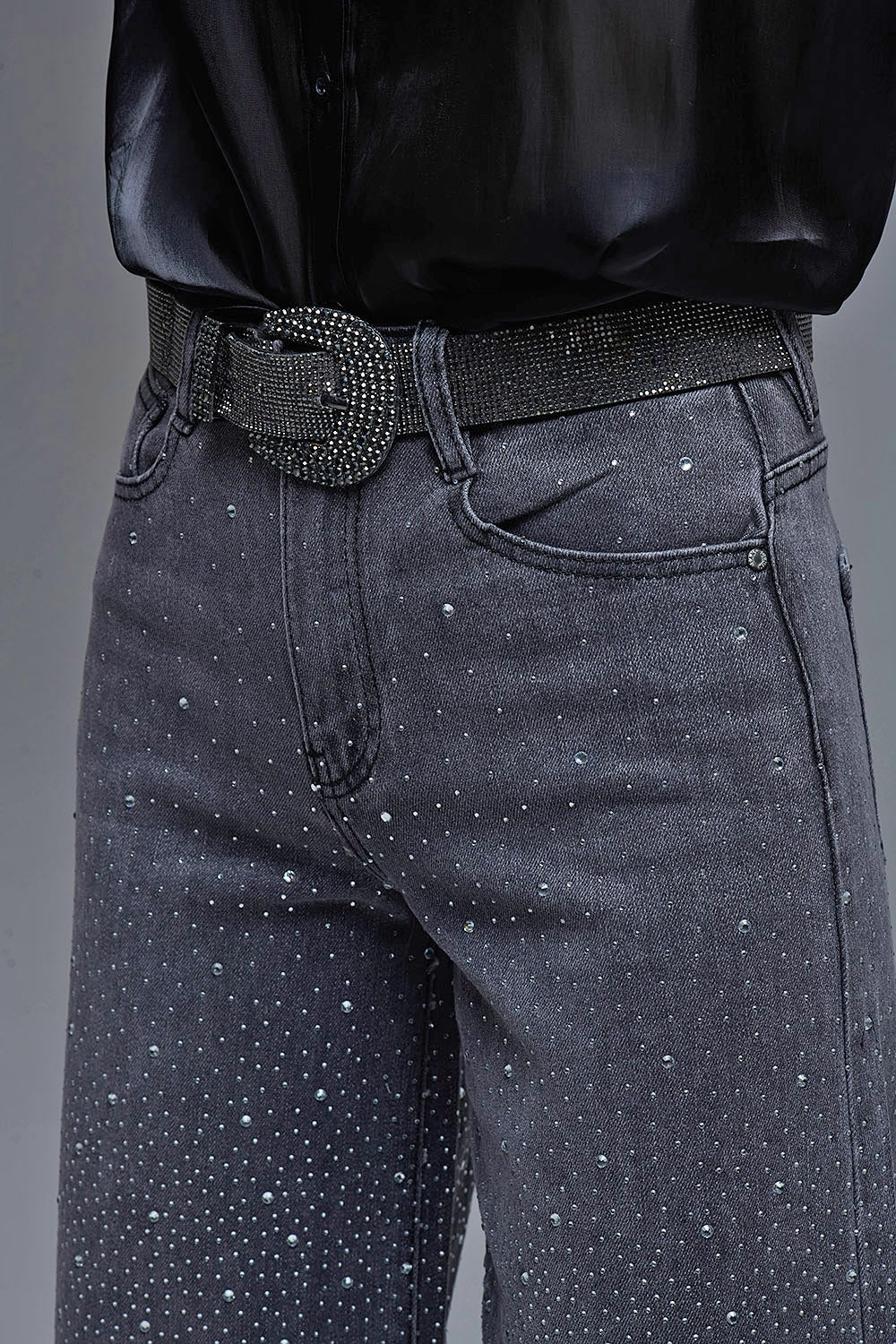 Black Rhinestone Wide-Leg Jeans