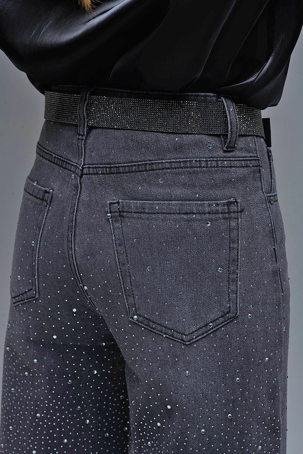 Black Rhinestone Wide-Leg Jeans
