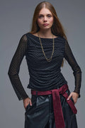 Chic Black Sheer Polka Dot Top