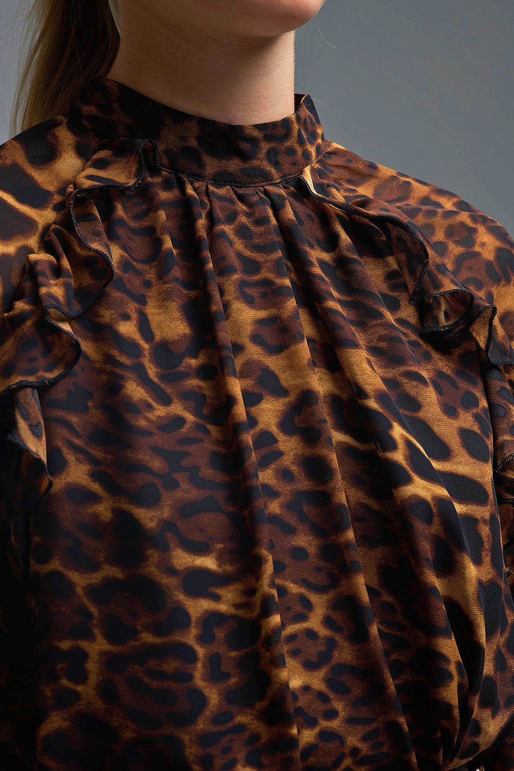 Leopard Print Blouse with Ruffle Details in chiffon