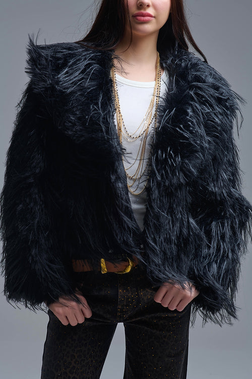 Black Statement Faux Fur Jacket with Big Collar — view 1 of 7