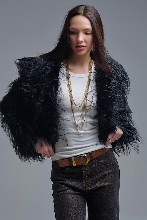 Black Statement Faux Fur Jacket with Big Collar — view 2 of 7