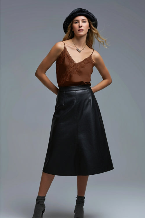 asymmetrical Satin Top in brown with Laced Design