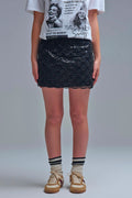Scalloped Sequin Mini Skirt in Black