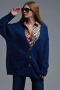 Oversized Cardigan in Navy with gold buttons and pockets