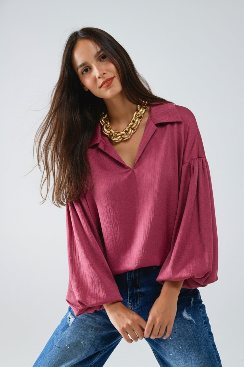 Elegant shiny Satin Cropped top in fucshia