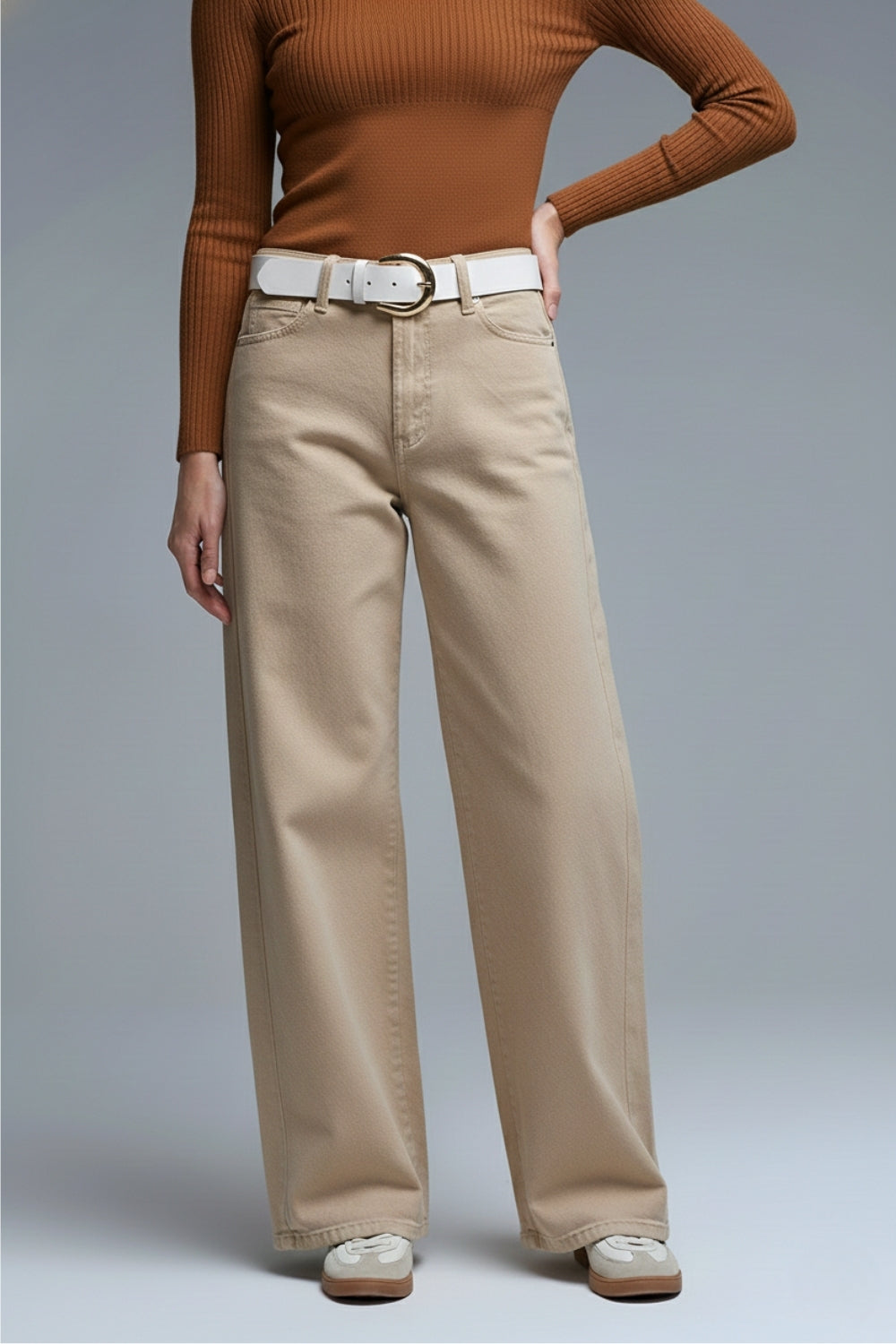 UNIKCOSA Pants extra wide fit in washed beige
