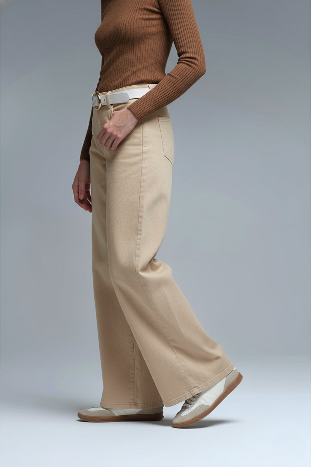 UNIKCOSA Pants extra wide fit in washed beige