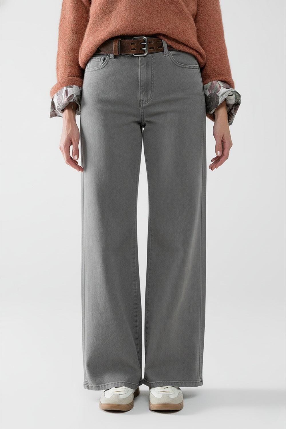 Extra wide leg Pants in washed grey