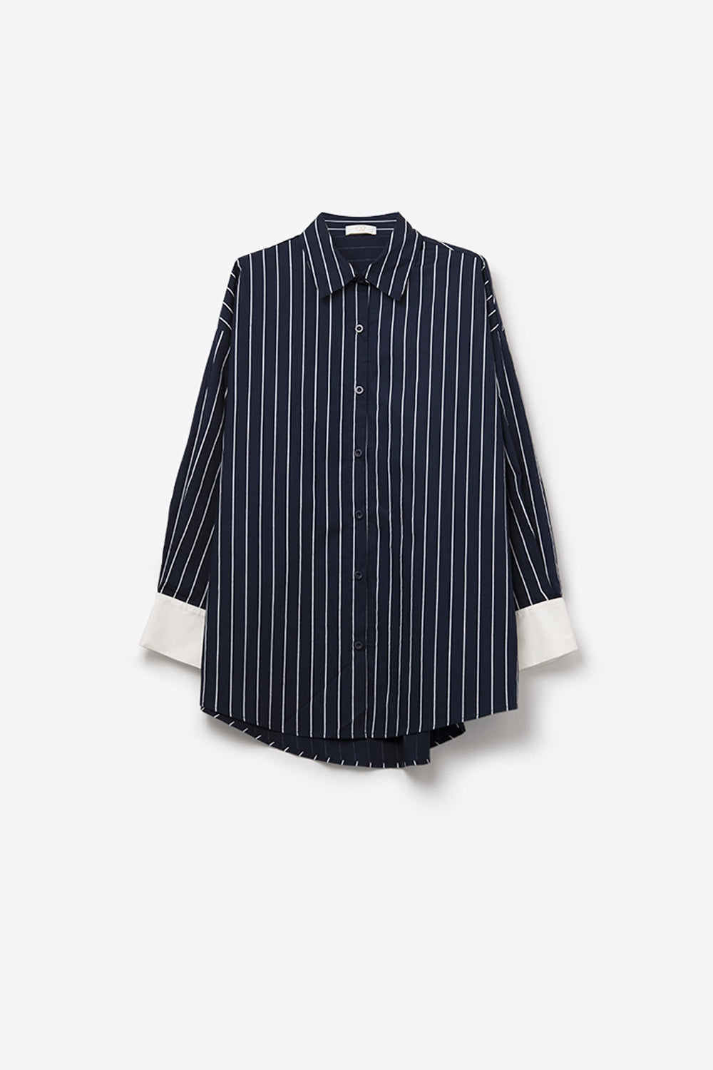 Navy Blue Striped High-Collar Shirt in soft poplin