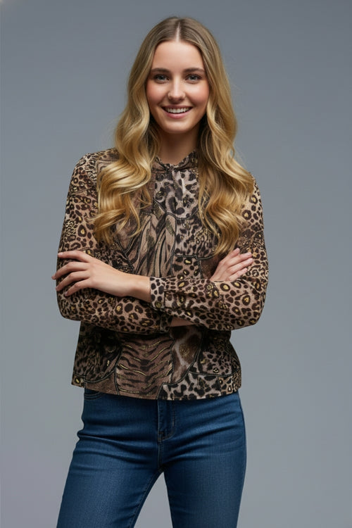 animal print blouse in chiffon fabric
