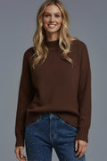 Brown soft knit sweater with ribbed cuffs and neck