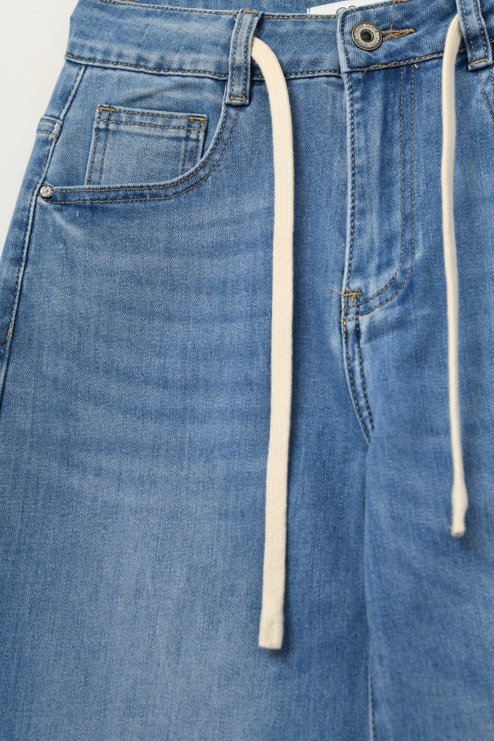 Light-Wash Wide-Leg Jeans with Drawstring Waist