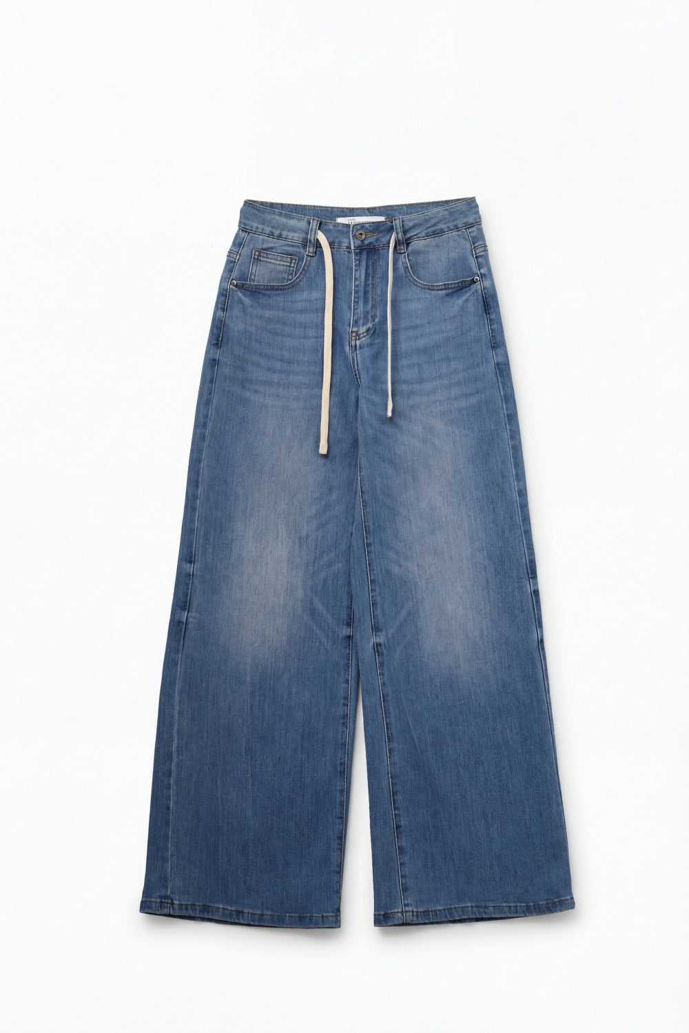 Light-Wash Wide-Leg Jeans with Drawstring Waist
