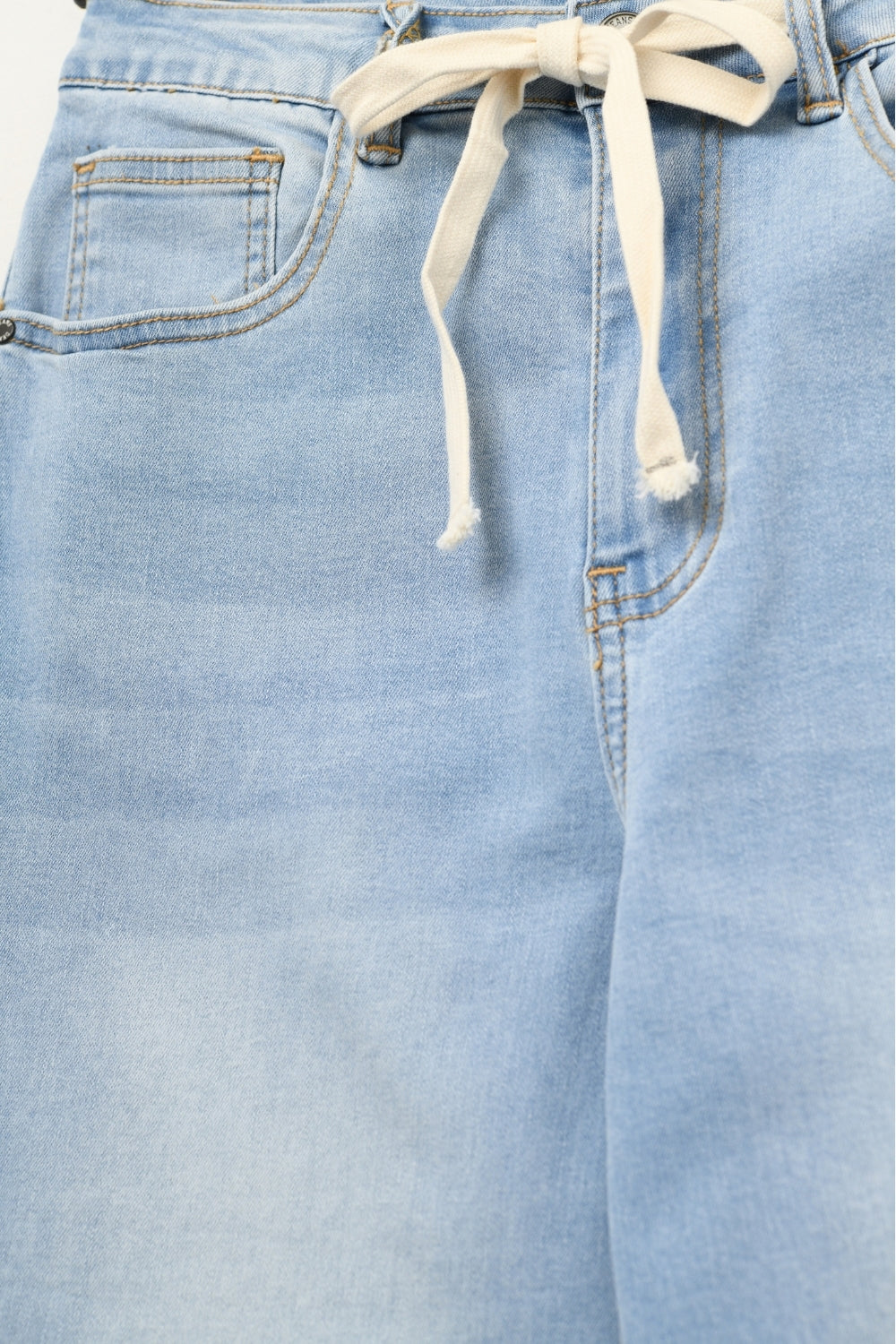 Light Wash Wide-Leg Jeans with Adjustable Drawstring Waist