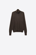 Brown-colored turtleneck sweater in fine merino wool knit