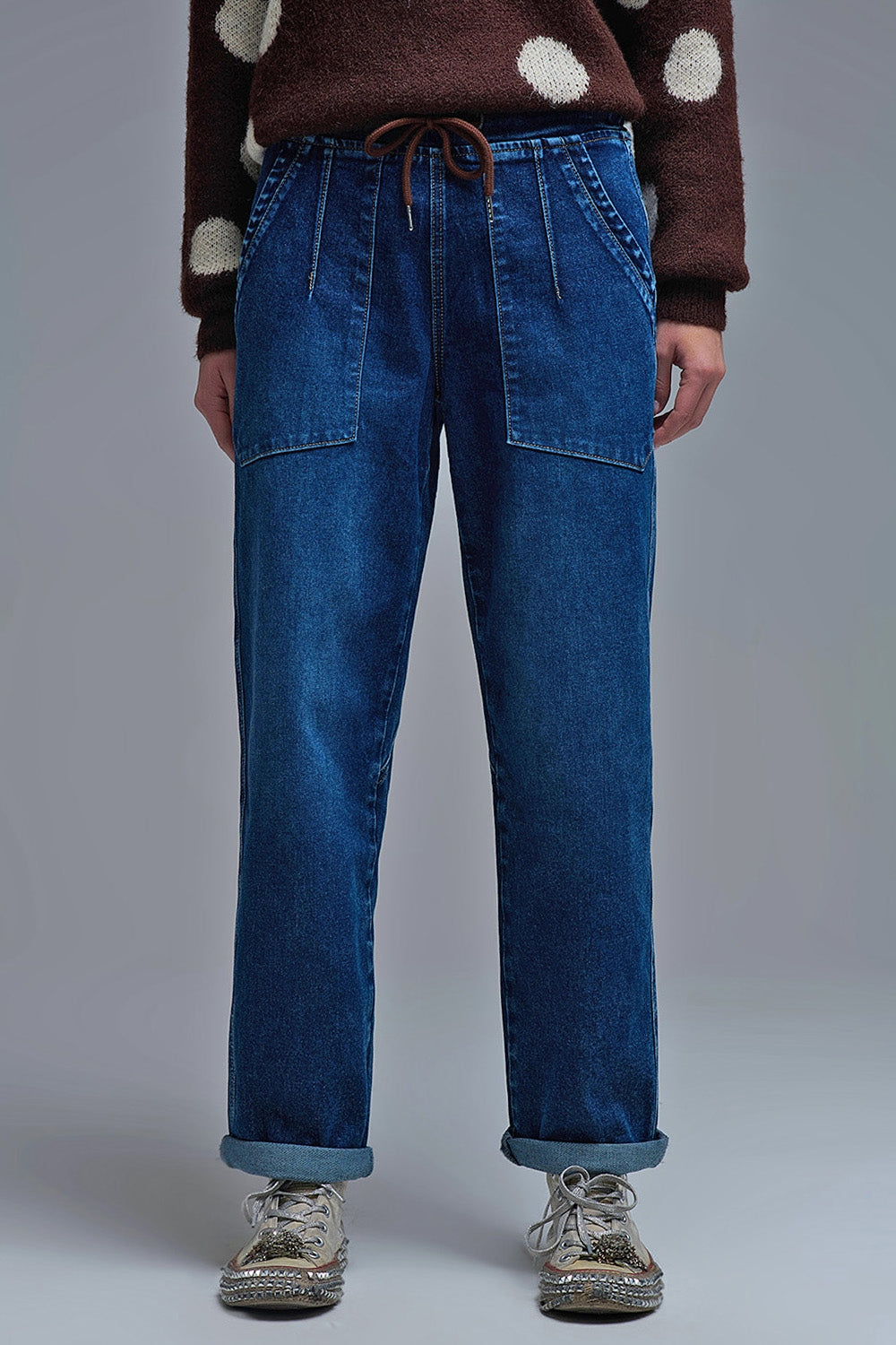 Relaxed Fit Denim Jogger jeans with Drawstring Waist