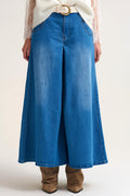 Extra Wide Leg Denim Skort with Front Pleat