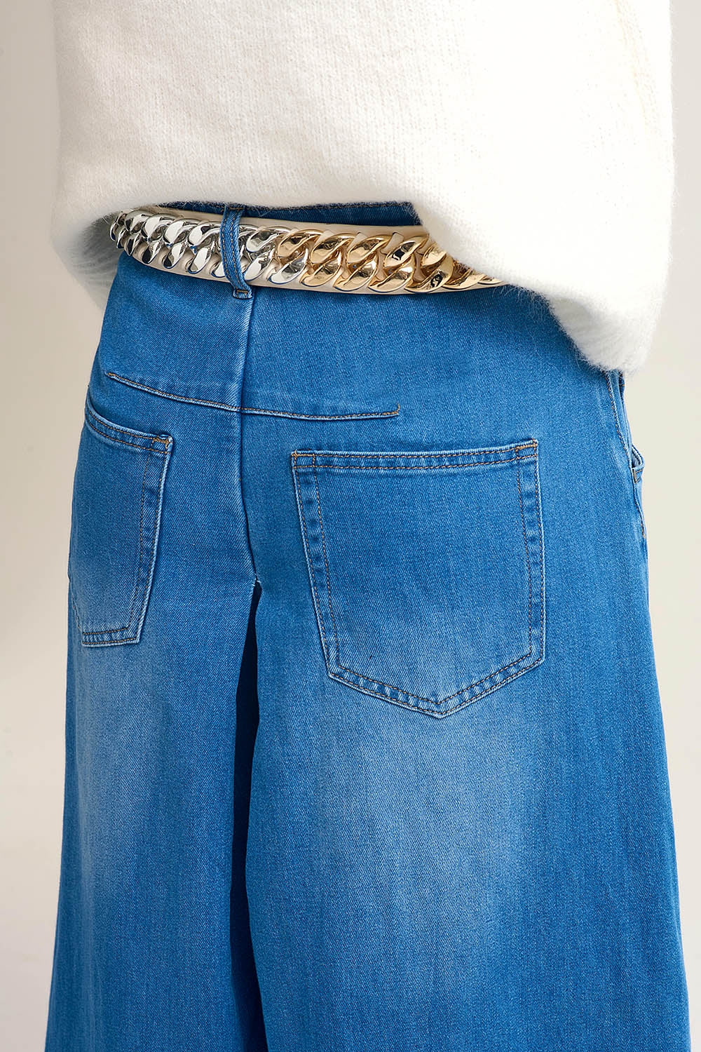Extra Wide Leg Denim Skort with Front Pleat