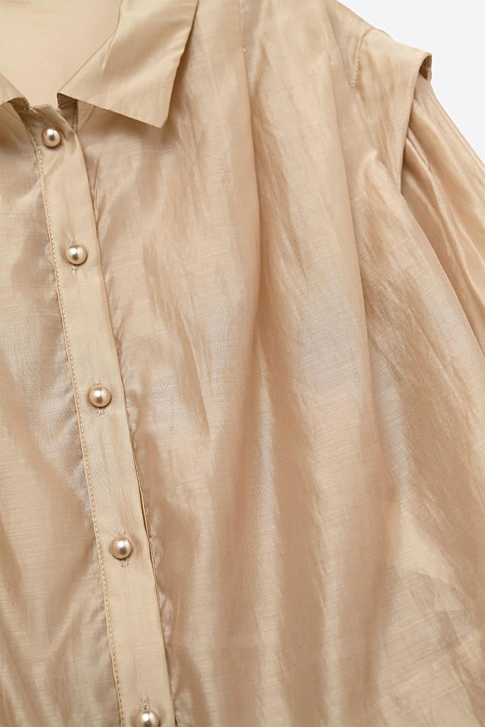 Tencel Silk Blouse with Balloon Sleeves and nacar Buttons