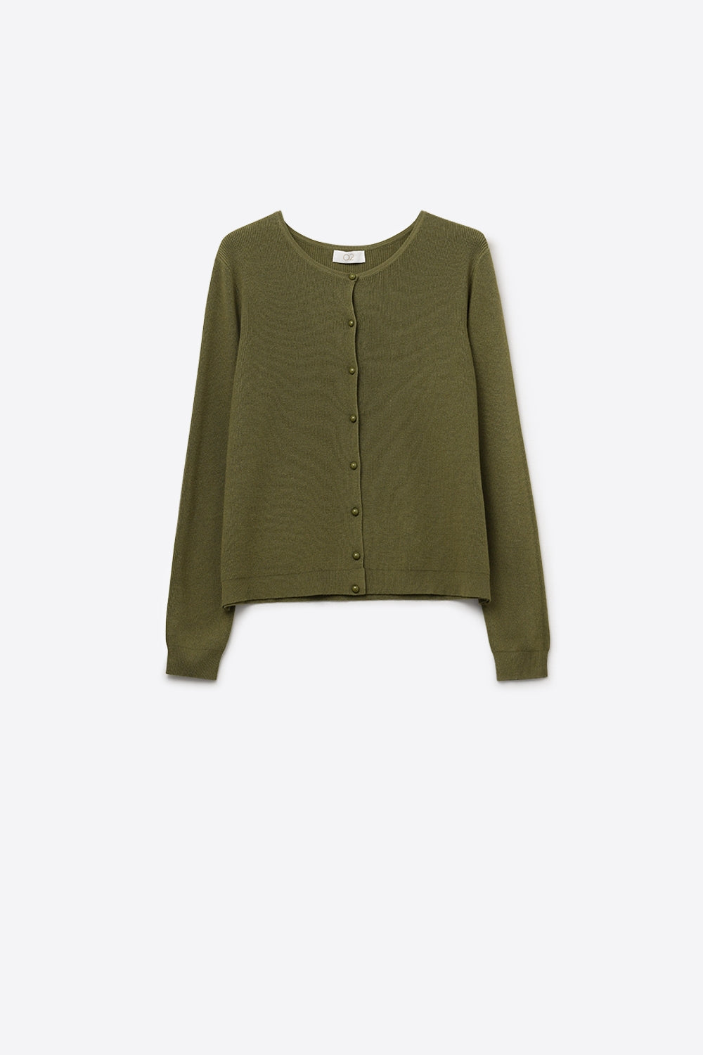 Khaki Ribbed Knit Cardigan with Mother-of-Pearl Buttons