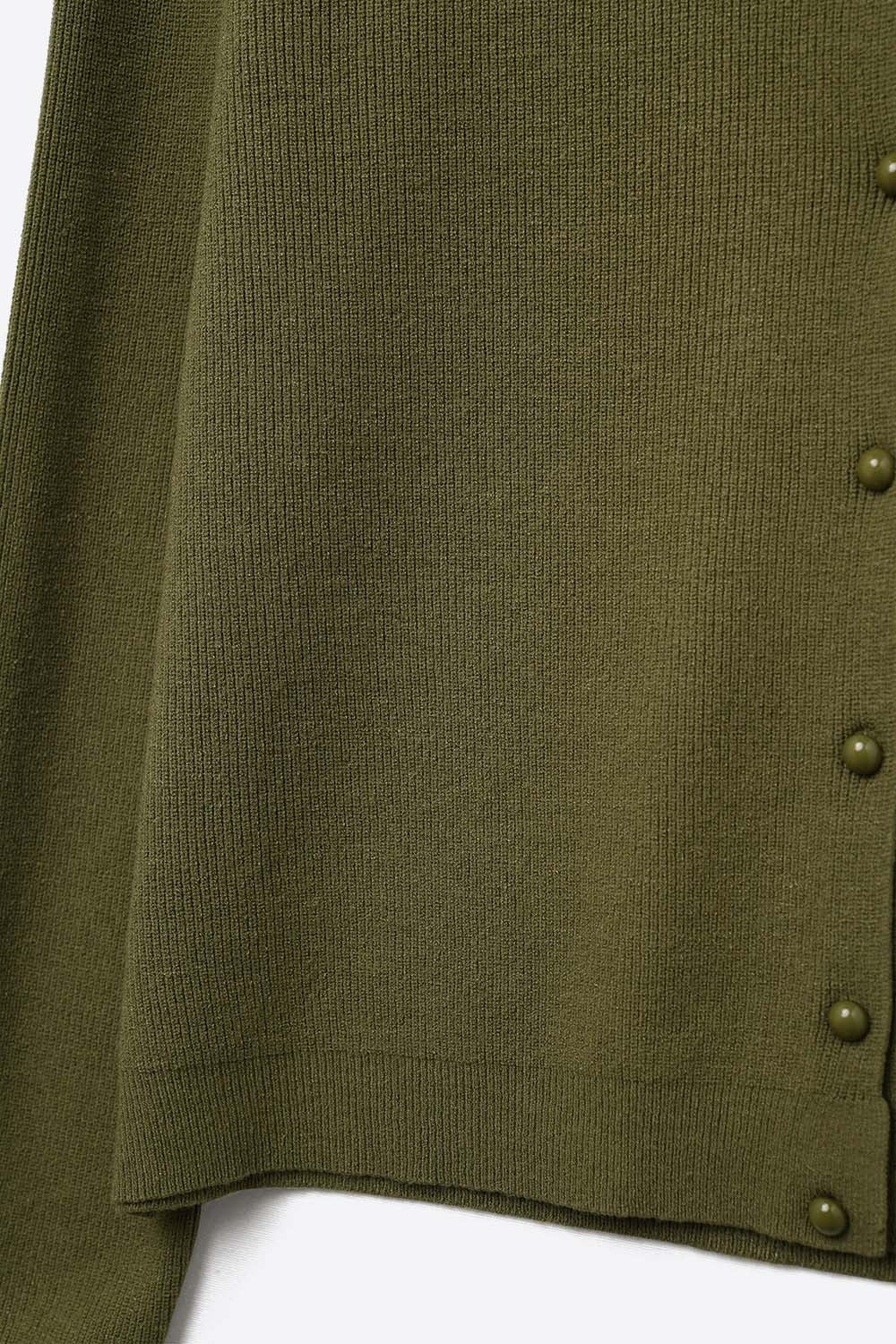Khaki Ribbed Knit Cardigan with Mother-of-Pearl Buttons